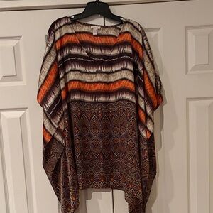 Chico's Orange, Brown & Cream Patterned Tunic Top
